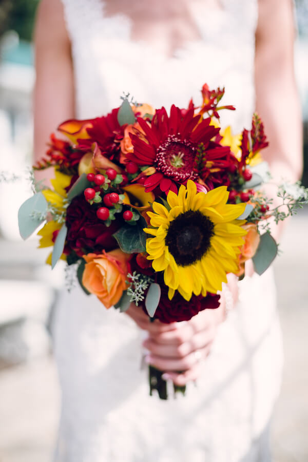 Rustic Tennessee Fall Wedding - Red Yellow Sunflower Fall Bouquet