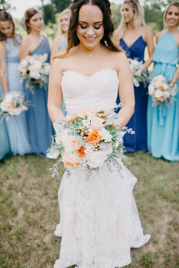 Rustic Texas Wedding - Bride with Blue Bridesmaids