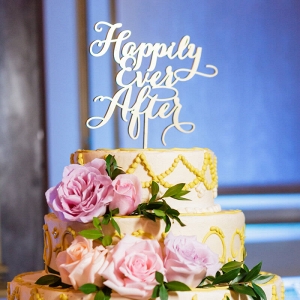 vintage glam wedding - script cake topper