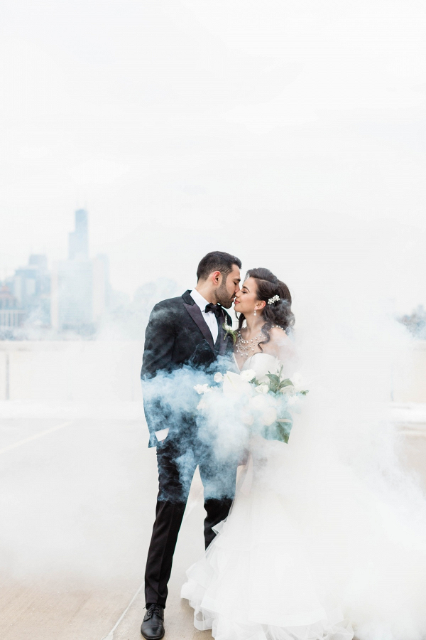 Smoke bomb wedding portrait