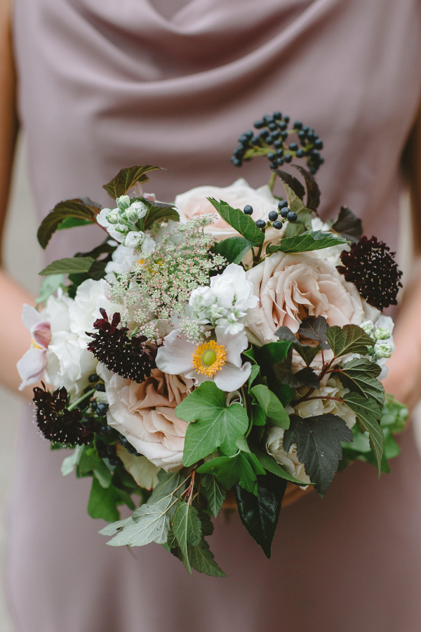 Rose and scabiosa bridesmaid bouquet