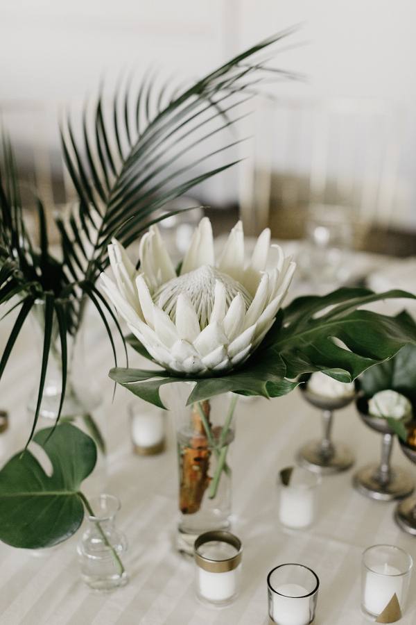 Tropical protea wedding centerpiece