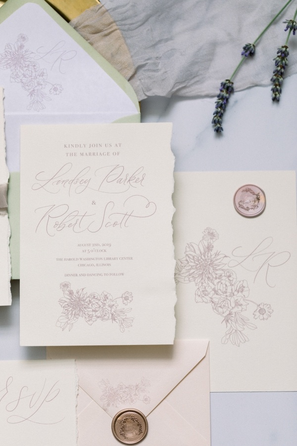 Floral illustration wedding invitation suite