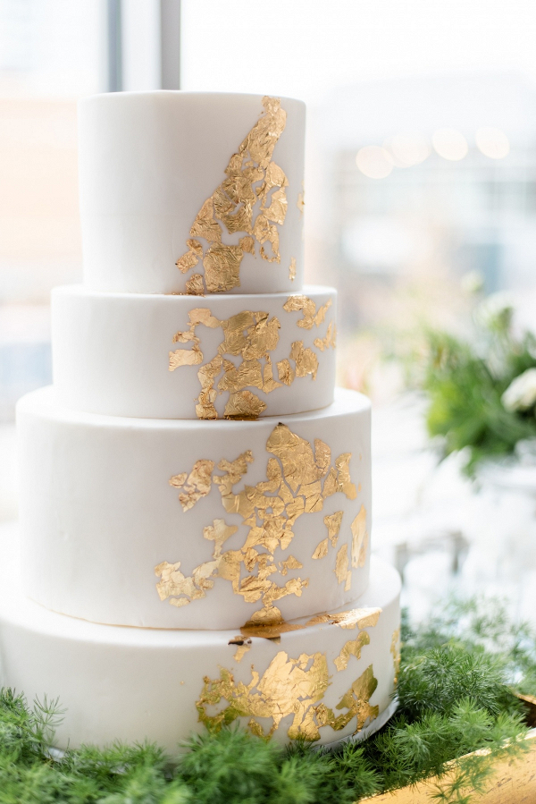 Gold flaked wedding cake