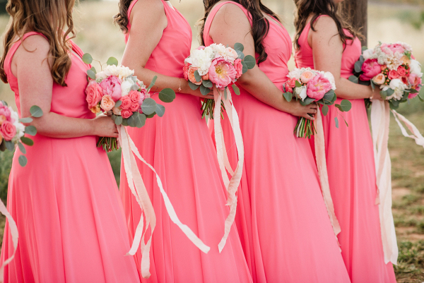 Bright coral bridesmaid dresses