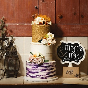 Gold and purple wedding cake