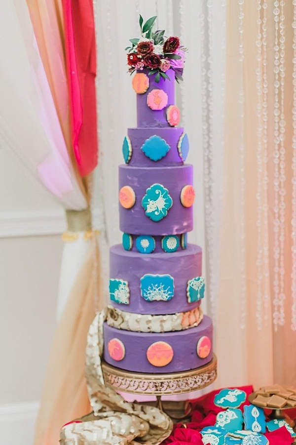 Tall purple wedding cake