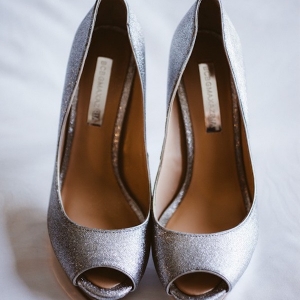 Peep-toe Silver Wedding Shoes by BCBG Max Azria