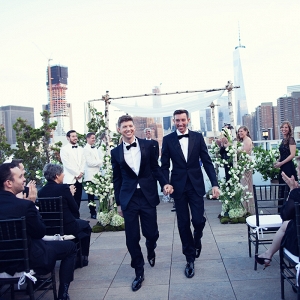 Jewish wedding with birch tree chuppah at Tribeca Rooftop in New York City