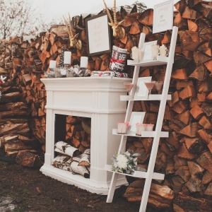 Fireplace Styled Station for Winter Wedding