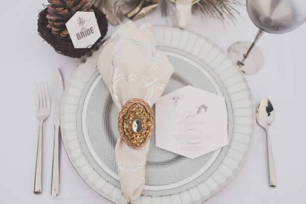 White and Gold Winter Wedding Place Setting