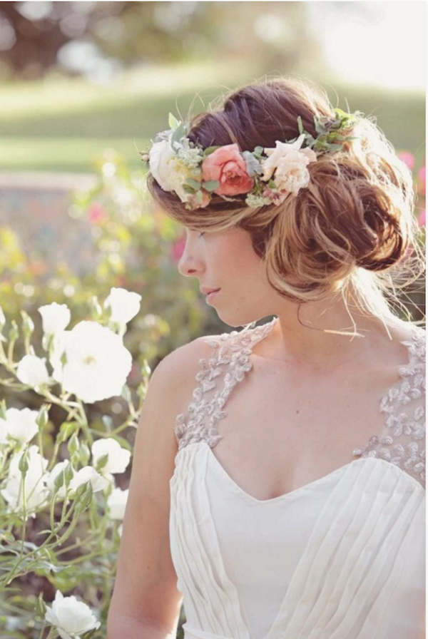 Flower Crown with Sideswept Bridal Hairstyle