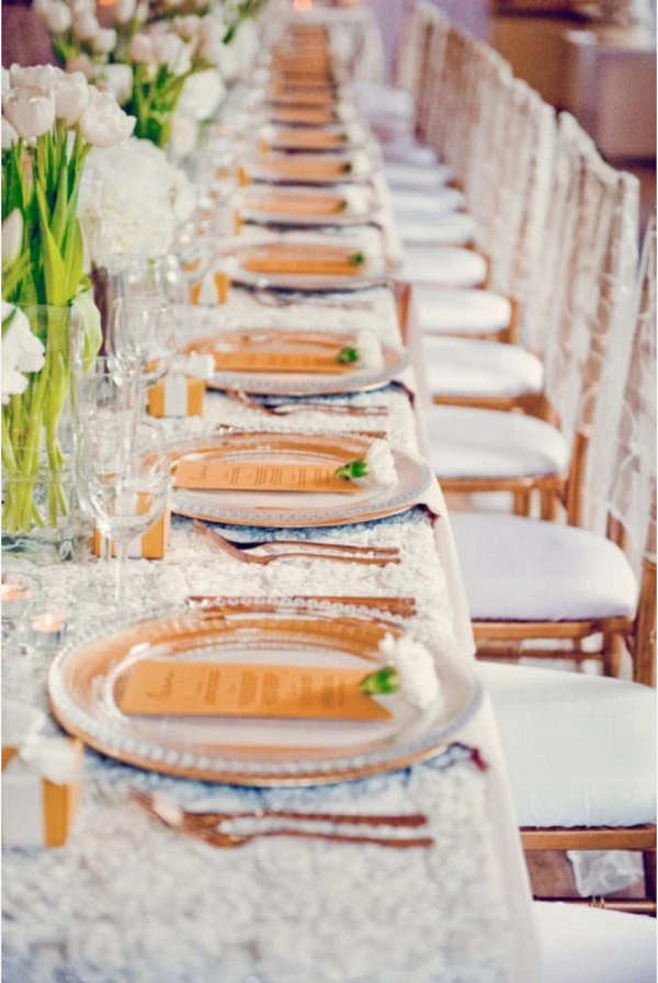 Gold and Ivory Wedding Tablescape with Tulips