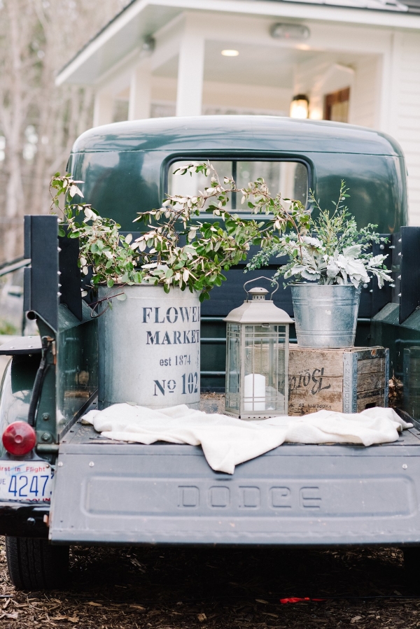 Vintage Truck Wedding Decor with Galvanized Buckets