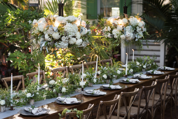 Elegant green and white tablescape