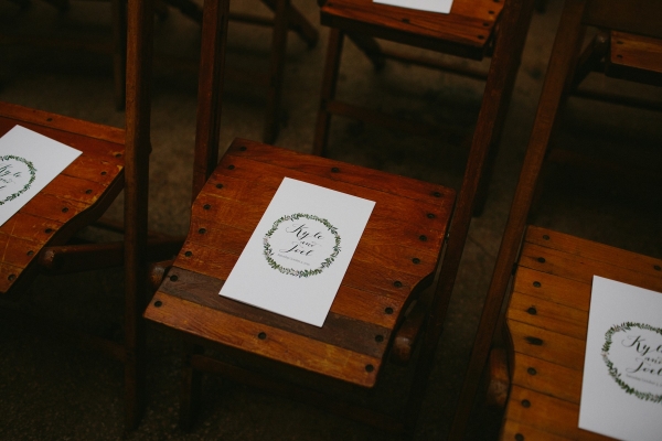 Wooden Ceremony Seating with Illustrated Programs