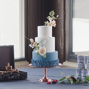 Blue ruffle wedding cake