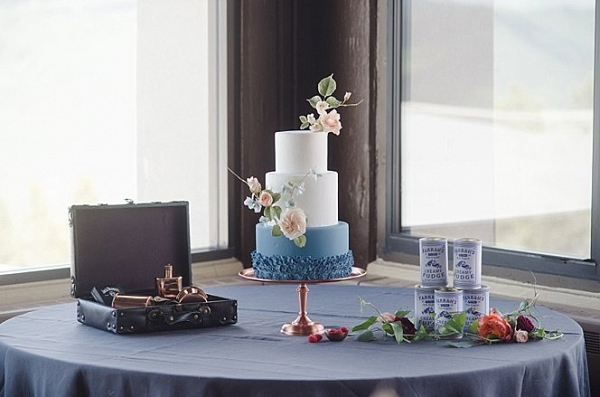 Blue ruffle wedding cake