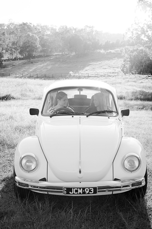 Black and White Engagement Photography with Vintage Car