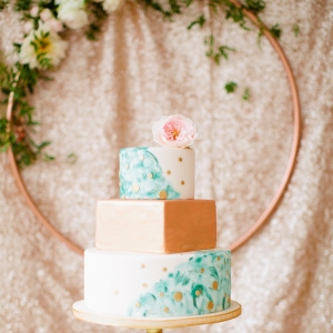 Teal and Rose Gold Watercolor Cake 