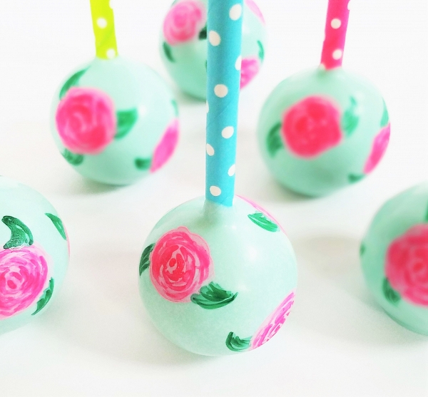 Lilly Pulitzer Teal and Pink Watercolor Cake Pops 