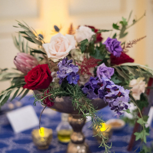 Red and purple centerpieces