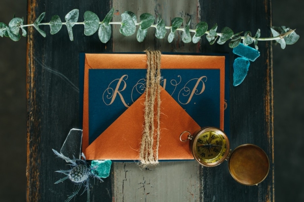 Nautical Inspired, Blue, Gold, and Orange Wedding Stationery