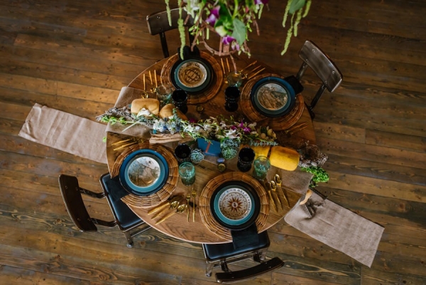 Ybor City Wedding Reception Table Decor with Nautical Inspired Place Setting Tableware, Gold Utensils, Floral Garland and Buoy | Ybor Wedding Venue Coppertail Brewing Co