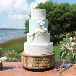 Four-Tier Custom Wedding Cake with Texture of Driftwood, Rope and Natural Elements