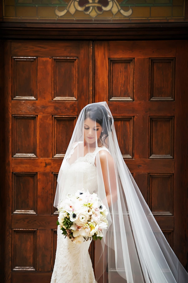 Bridal Wedding Portrait in Ivory, Lace Romona Keveza Wedding Dress