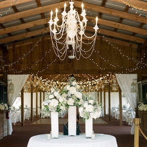 Elegant Rustic Outdoor Wedding Reception with Chandelier and Cafe Lighting 