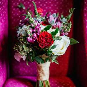 Wild Red and Pink Wedding Bouquet with Greenery