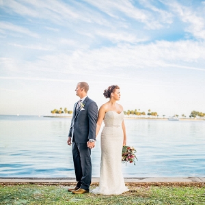 Bride and Groom Waterfront Wedding Portraits