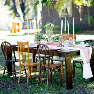 Outdoor Vintage Wedding with Vintage Wooden Tables & Chairs