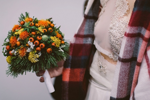 Orange and yellow bouquet on Mountainside Bride