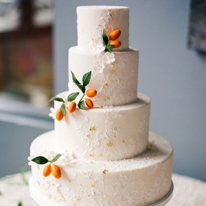 perfect peach cake with kumquat and gold details