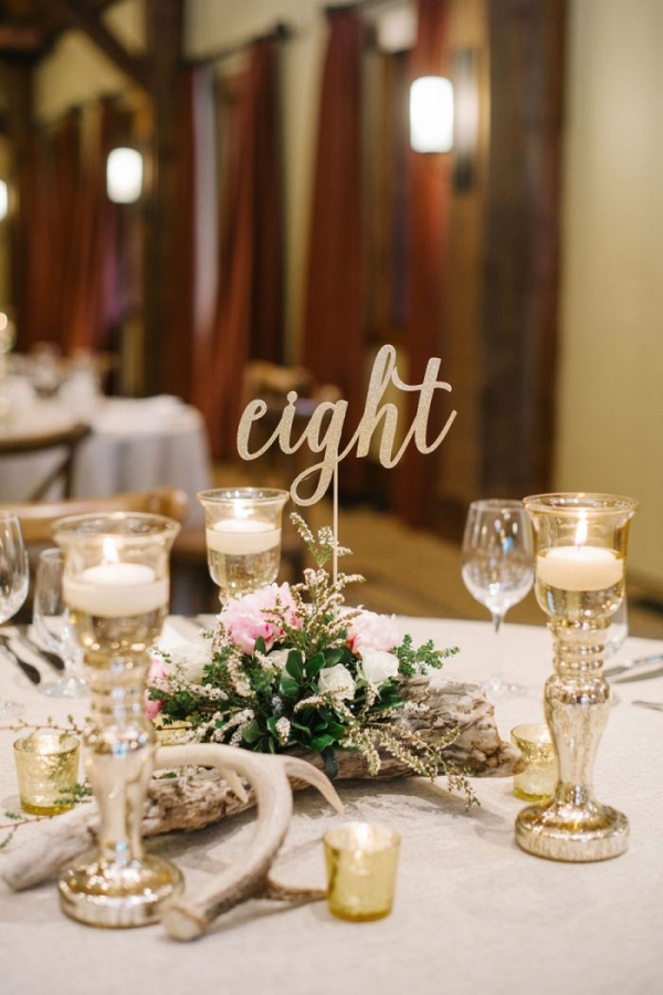 Gold Calligraphy Table Numbers | Canmore Mountain Wedding at Silvertip Resort