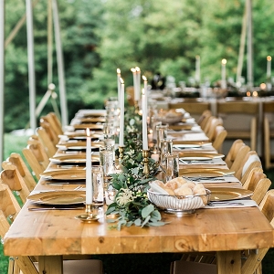 Farm table outdoor reception Mountainside Bride