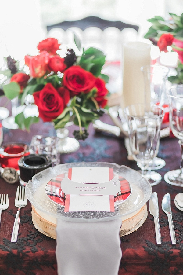 Canada themed place setting on Mountainside Bride