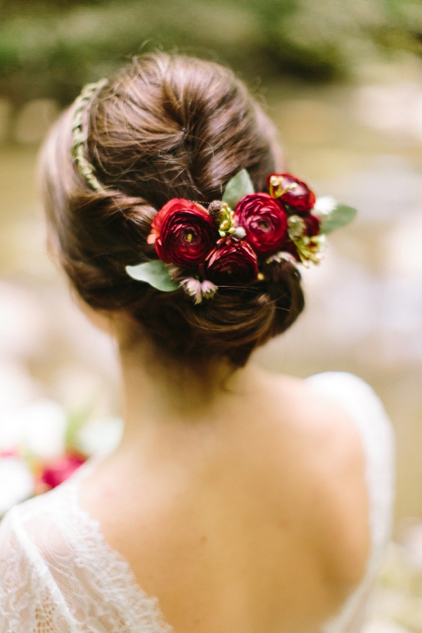 Flower crown updo on Mountainside Bride
