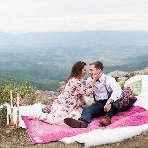 Picnic mountaintop engagement session on Mountainside Bride