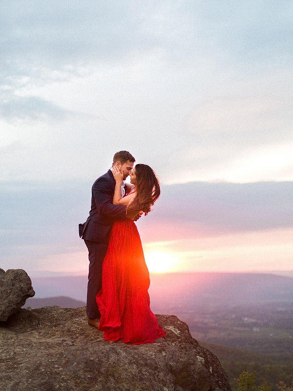Romantic mountaintop engagement session on Mountainside Bride