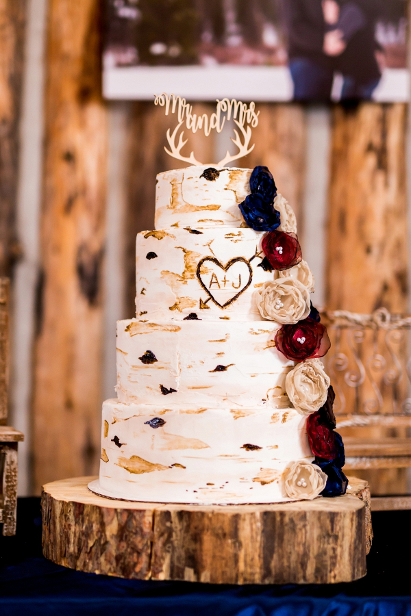 Rustic birch wedding cake