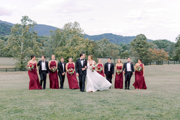 Virginia vineyard wedding with shades of red and green