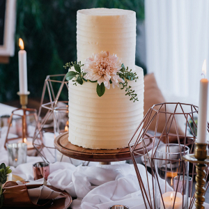 Two tier white wedding cake