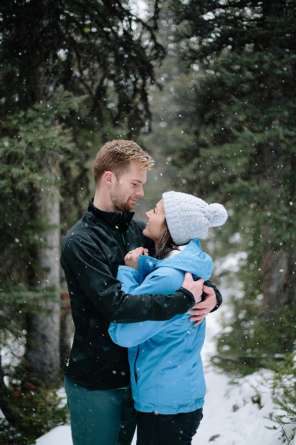Couple hike in snow