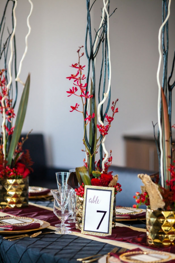 Black and red wedding tablescape
