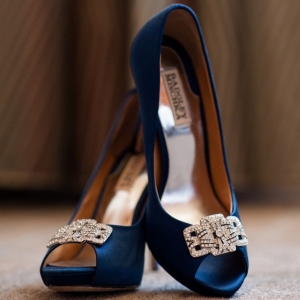 Classic navy blue Badgley Mischka peep toe heels