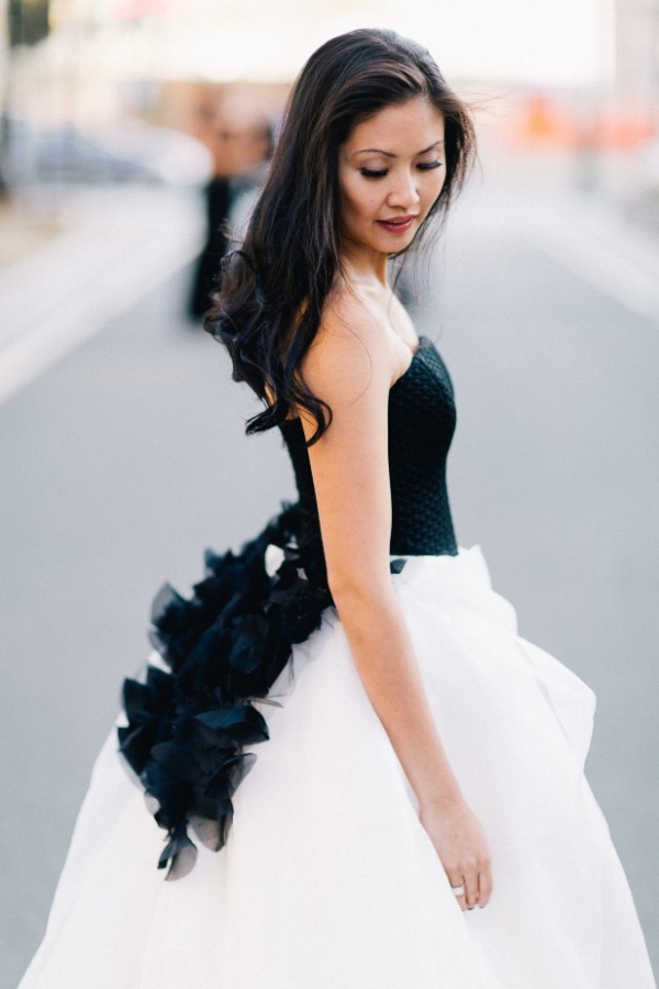 Modern black and white wedding dress