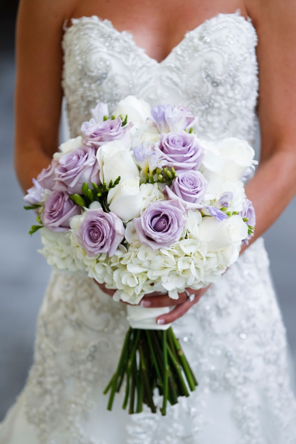 White and lavender wedding bouquet